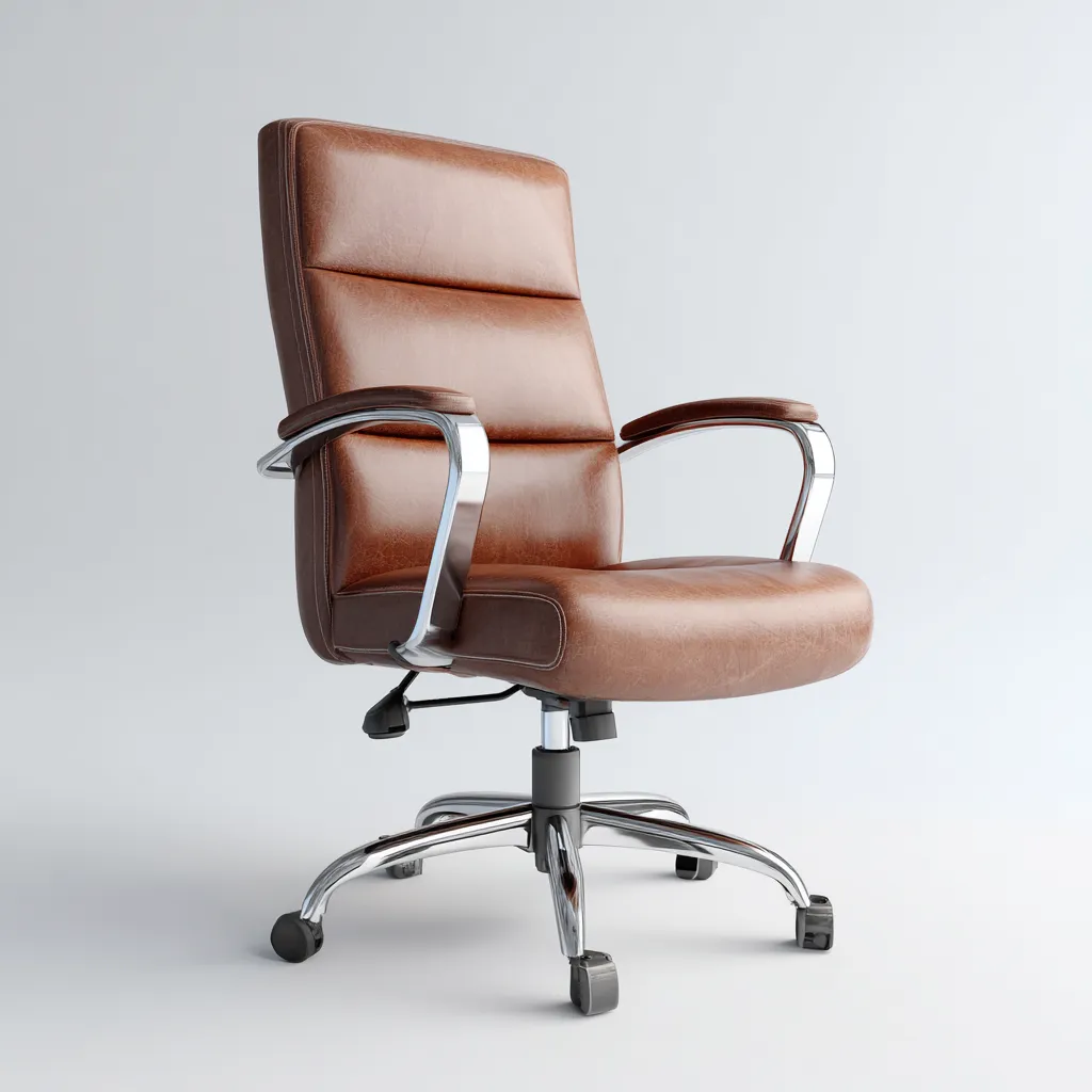 Bürostuhl - Echtleder-Metall - 67x62x104 cm - Braun - Ergonomischer Drehstuhl mit gepolsterten Armlehnen und verchromtem Gestell-Shelterovae