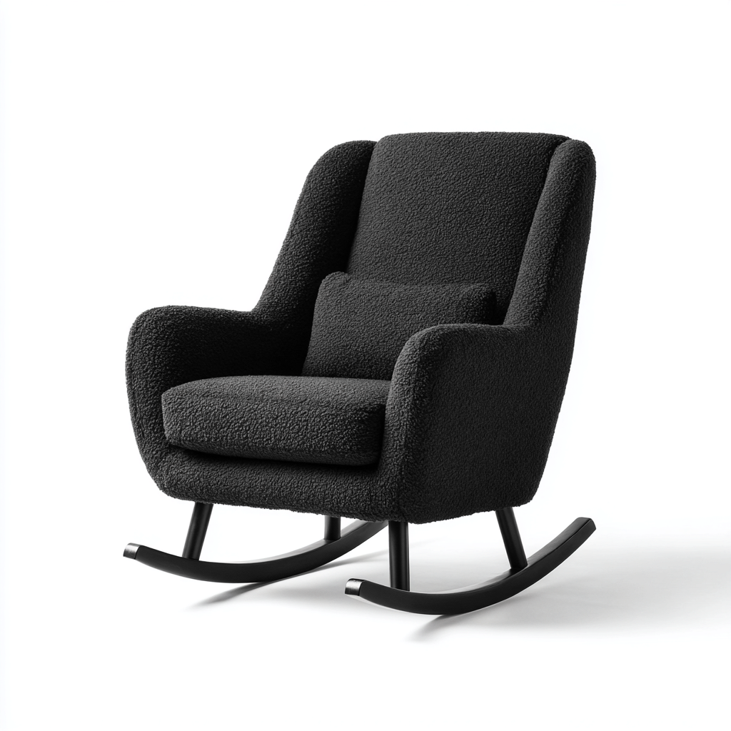 Schaukelstuhl - Bouclé-Stoff-Holz - 85x78x100 cm - Schwarz - Modernes Design-Shelterovae