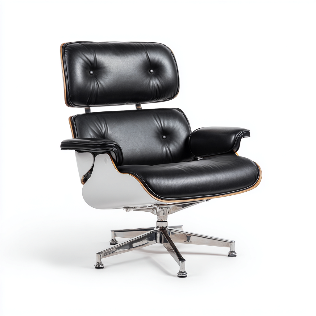 Bürostuhl - Leder-Holz-Metall - 84x84x100 cm - Schwarz - Modernes ergonomisches Design-Shelterovae