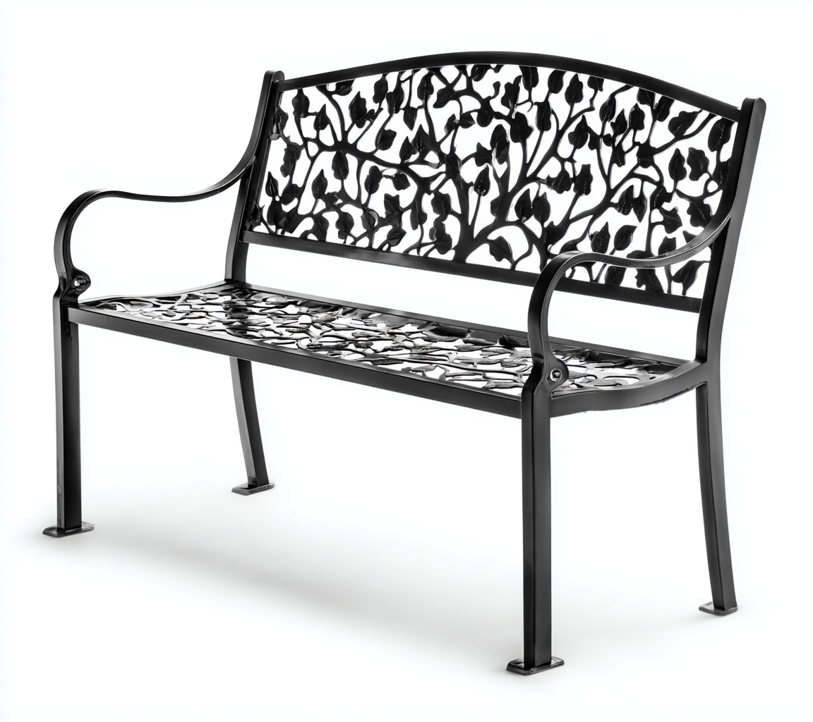 Gartenbank - Gusseisen-Stahl - 122x58x83 cm - Schwarz - Blattmuster-Design-Shelterovae