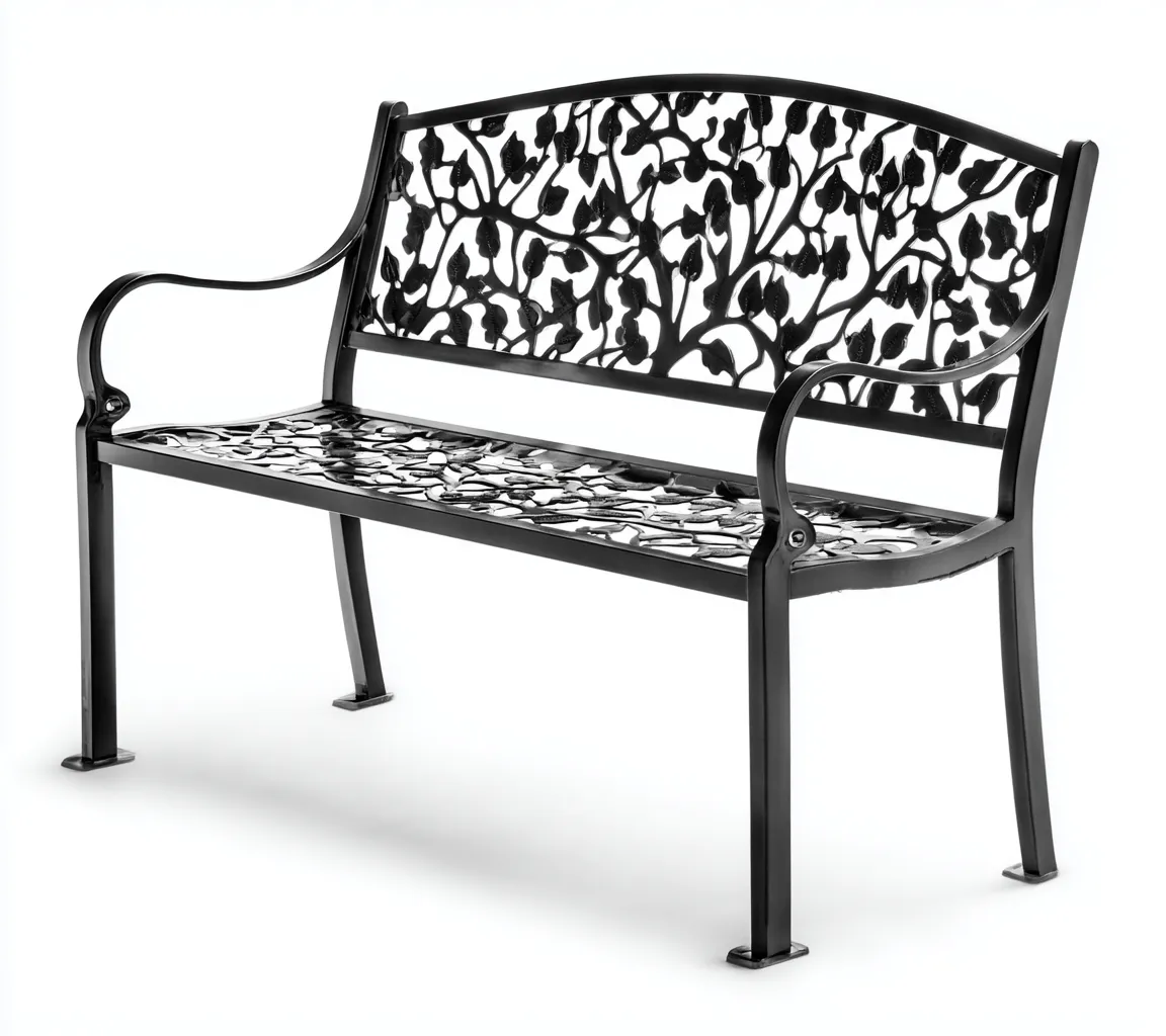 Gartenbank - Gusseisen-Stahl - 122x58x83 cm - Schwarz - Blattmuster-Design-Shelterovae