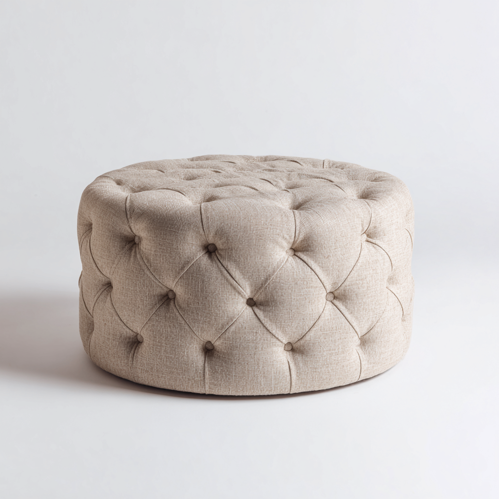 Fußhocker - Leinenstoff - 80x80x40 cm - Hellbeige - Chesterfield-Stil mit Knopfheftung-Shelterovae