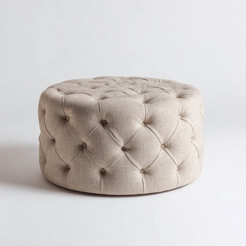 Fußhocker - Leinenstoff - 80x80x40 cm - Hellbeige - Chesterfield-Stil mit Knopfheftung-Shelterovae