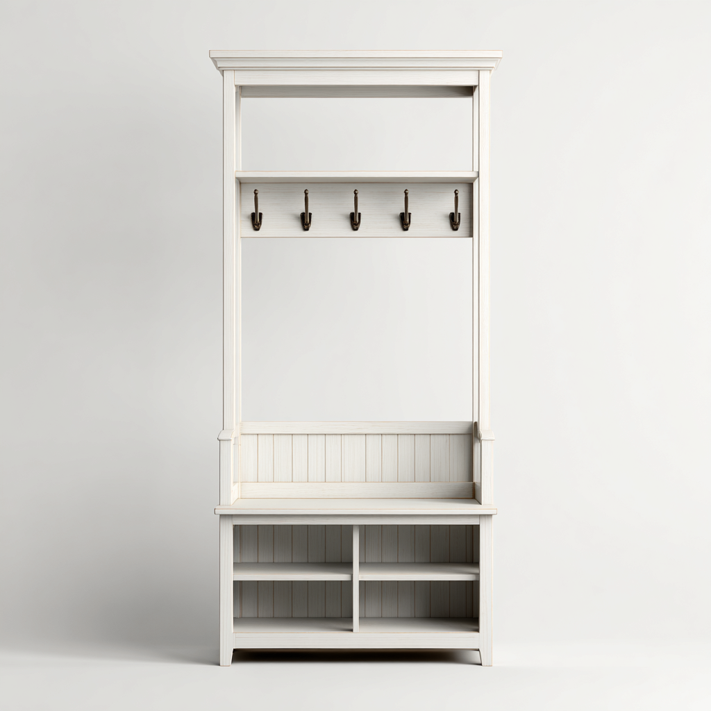 Garderobenständer-Holz-110x40x190 cm-Weiß-Modernes Landhausstil-Shelterovae