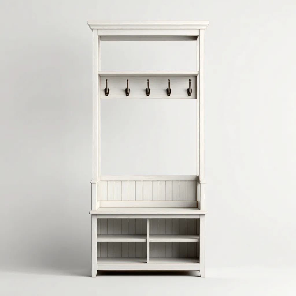 Garderobenständer-Holz-110x40x190 cm-Weiß-Modernes Landhausstil-Shelterovae