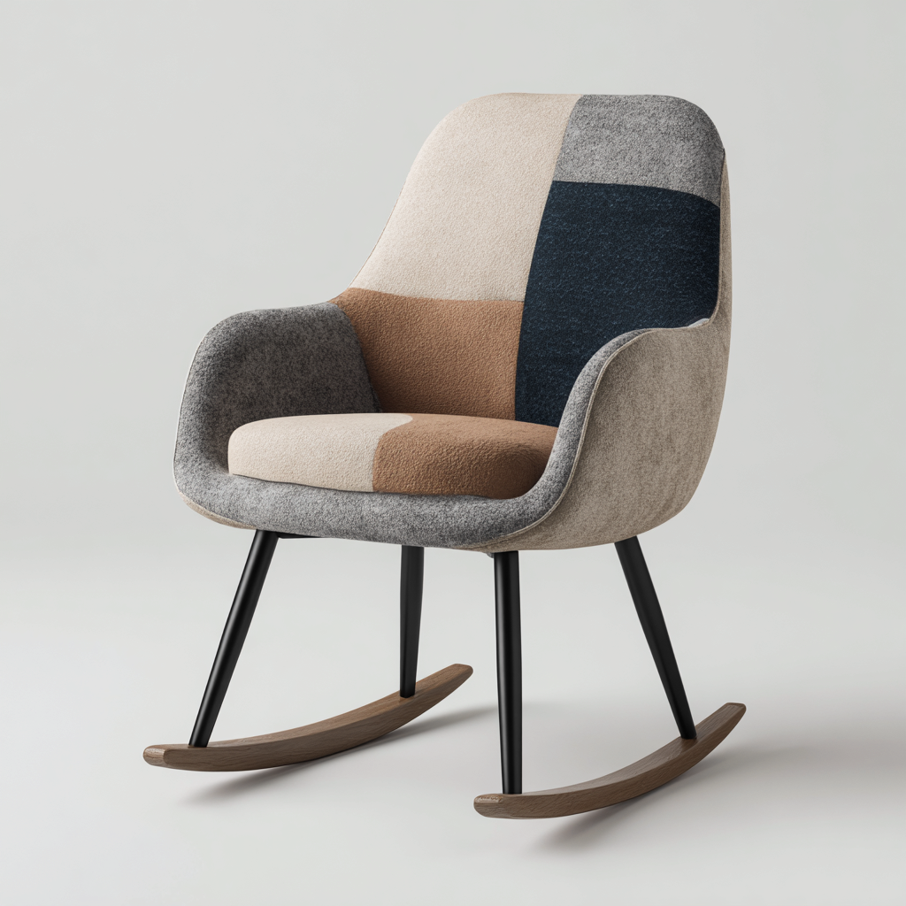 Schaukelstuhl - Stoff-Metall-Holz - 82x77x95 cm - Mehrfarbig - Skandinavisches Patchwork-Design-Shelterovae