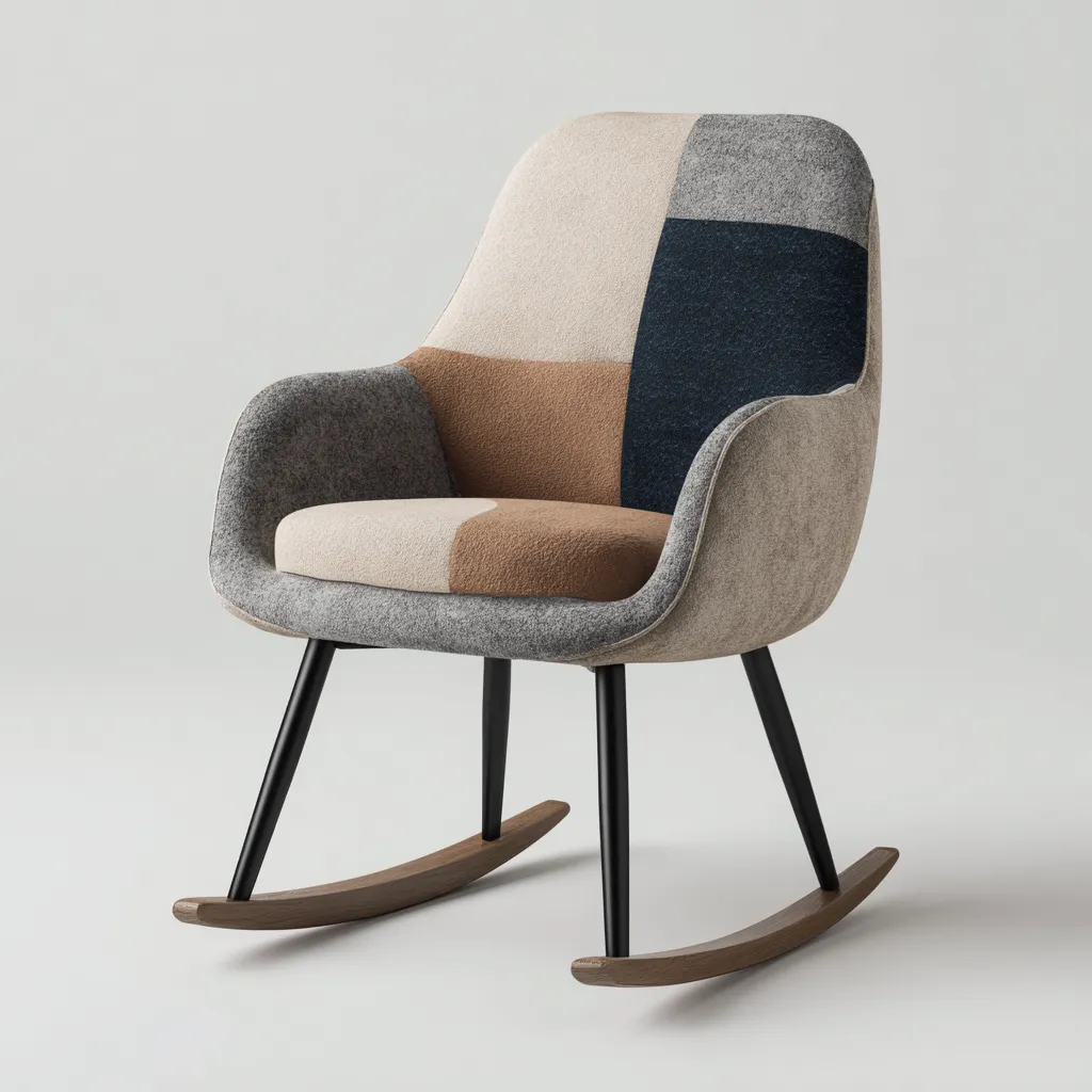 Schaukelstuhl - Stoff-Metall-Holz - 82x77x95 cm - Mehrfarbig - Skandinavisches Patchwork-Design-Shelterovae