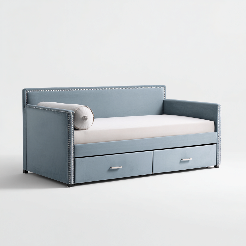 Schlafsofa-Samt-200x90x85 cm-Hellblau-Modernes Design mit Stauraum-Shelterovae