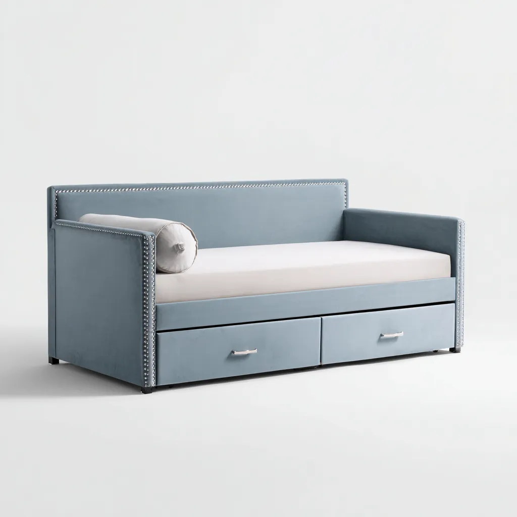 Schlafsofa-Samt-200x90x85 cm-Hellblau-Modernes Design mit Stauraum-Shelterovae