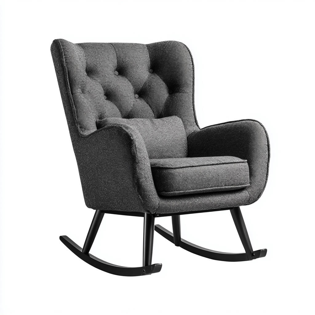 Schaukelstuhl - Stoff-Metall-Holz - 82x75x100 cm - Dunkelgrau - Klassisches Design-Shelterovae