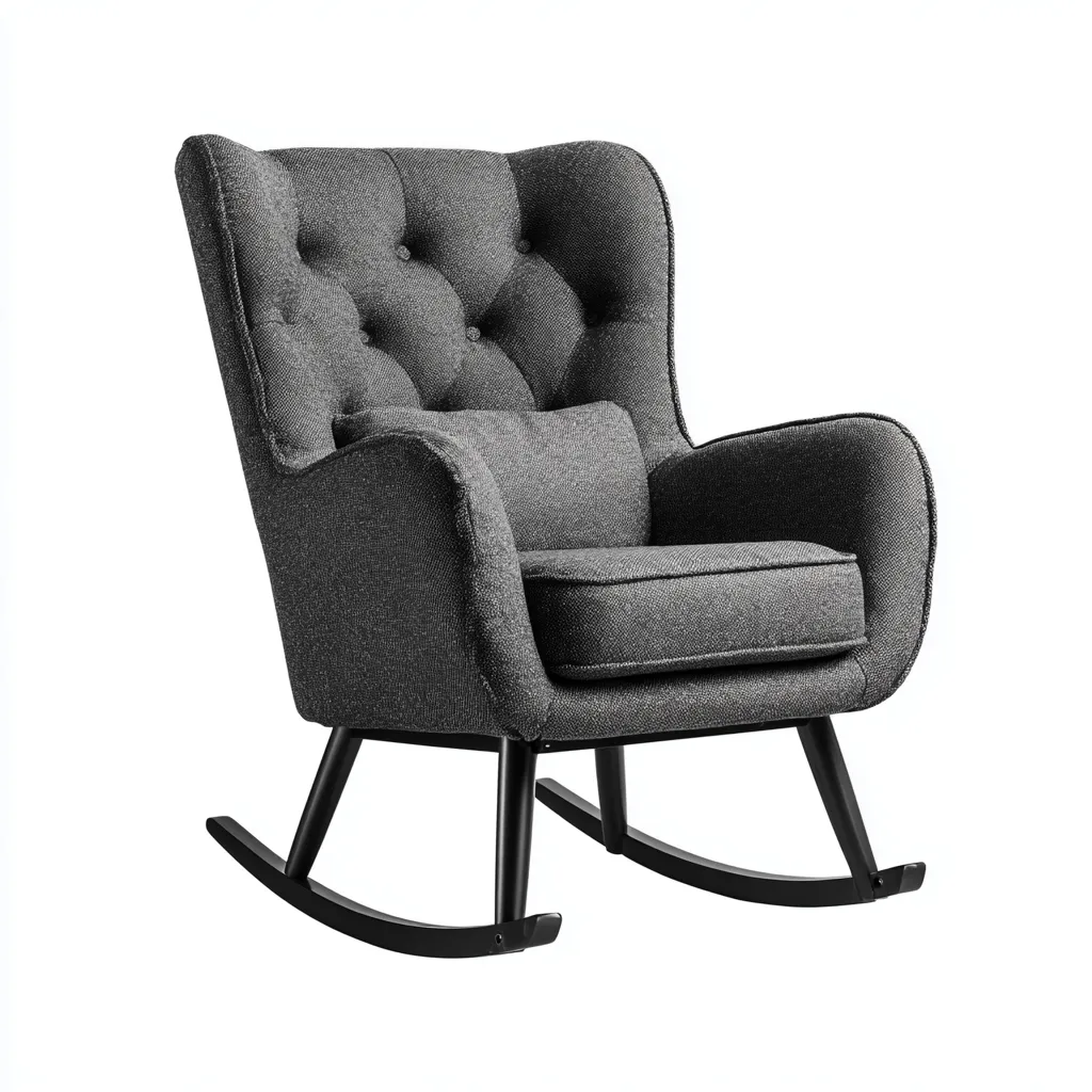 Schaukelstuhl - Stoff-Metall-Holz - 82x75x100 cm - Dunkelgrau - Klassisches Design-Shelterovae