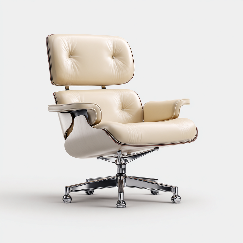 Bürostuhl - Echtleder-Holz-Metall - 82x84x106 cm - Creme - Klassisches Design-Shelterovae