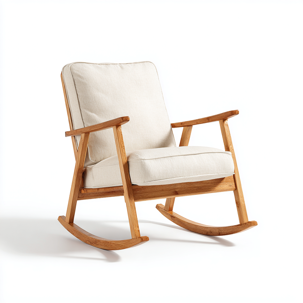 Schaukelstuhl - Stoff-Holz - 87x80x98 cm - Beige - Natürliches Design-Shelterovae