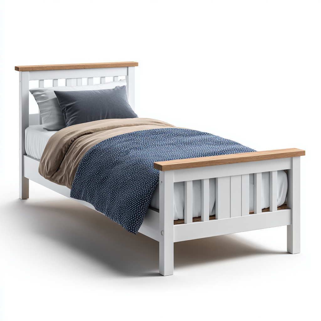 Einzelbett - Massivholz-Kiefer - 200x100x95 cm - Weiß-Natur - Nordisches Design für Schlafzimmer-Shelterovae