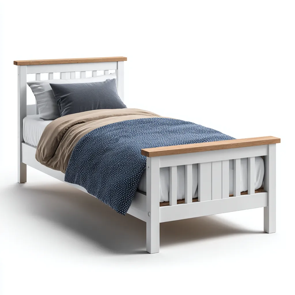 Einzelbett - Massivholz-Kiefer - 200x100x95 cm - Weiß-Natur - Nordisches Design für Schlafzimmer-Shelterovae