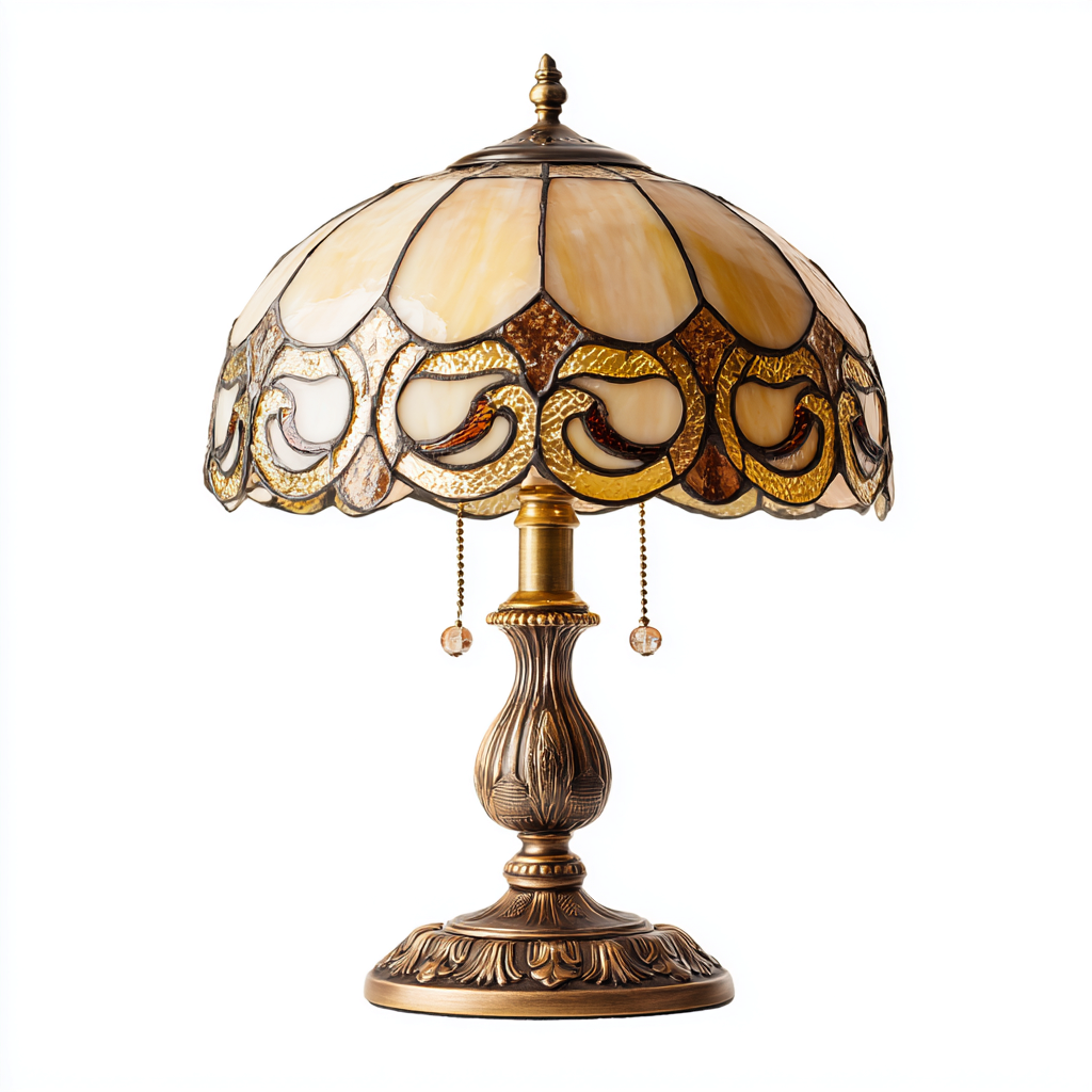 Tischlampe-Glas-Metall-28x28x45 cm-Braun-Gold-Tiffany Stil-Shelterovae