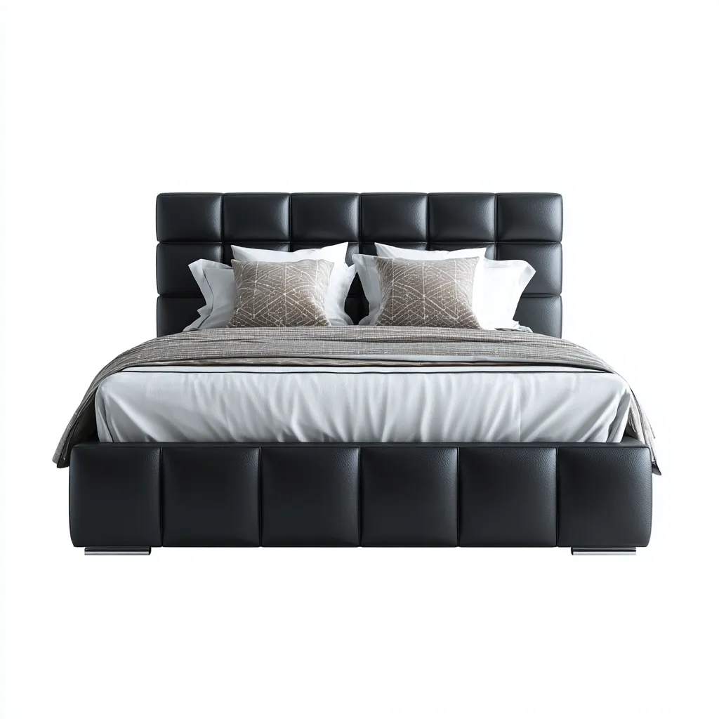 Doppelbett-Echtleder-Holz-200x180x110 cm-Schwarz-Modernes Design mit gepolstertem Kopfteil-Shelterovae