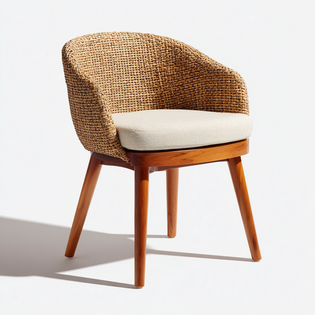 Gartenstuhl - Rattan-Holz-Stoff - 57x60x84 cm - Natur-Beige - Modernes Design-Shelterovae