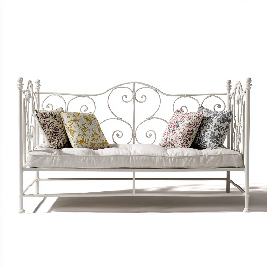 Schlafsofa-Metall-200x100x100 cm-Weiß-Klassisches Design mit geschwungenem Rahmen-Shelterovae