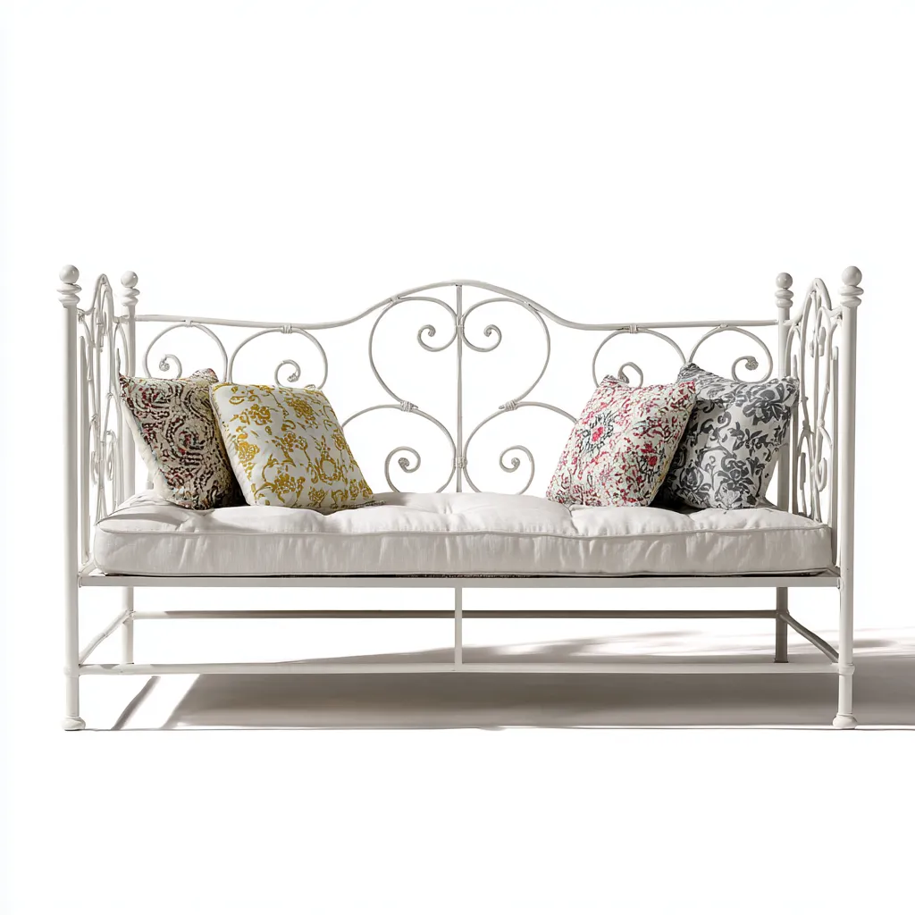 Schlafsofa-Metall-200x100x100 cm-Weiß-Klassisches Design mit geschwungenem Rahmen-Shelterovae