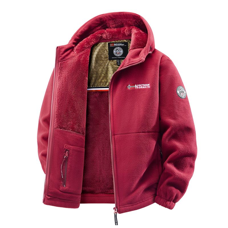 Men's Outdoor Heavyweight Fleece Jacket - Double-Sided Warm Hooded Coat with Full Zip, Multi Pockets & Machine Washable Polyester for Camping Hiking Casual Wear Men's Outdoor Heavyweight Fleece Jacket - Double-Sided Warm Hooded Coat with Full Zip, Multi Pockets & Machine Washable Polyester for Camping Hiking Casual Wear