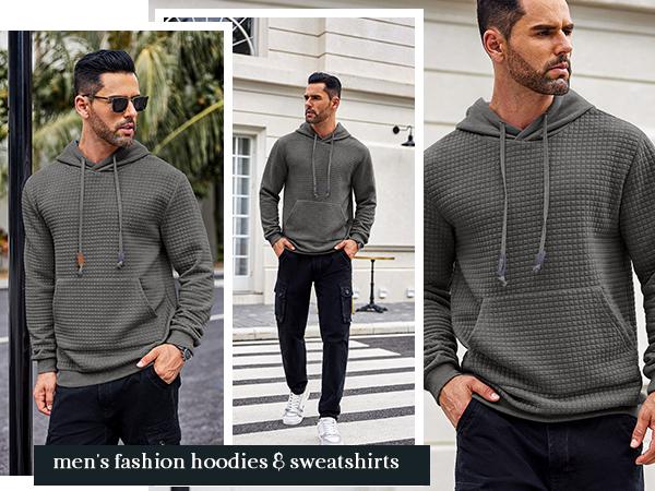 COOFANDY Men's Hooded Sweatshirt Long Sleeve Fashion Gym Athletic Hoodies Solid Plaid Jacquard Pullover with Pocket Classic Menswear hoodie Wool Beige COOFANDY Men's Hooded Sweatshirt Long Sleeve Fashion Gym Athletic Hoodies Solid Plaid Jacquard Pullover with Pocket Classic Menswear hoodie Wool Beige