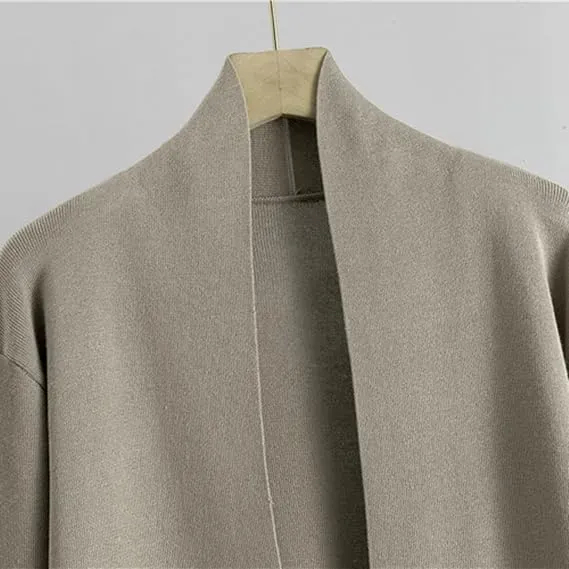 Three-Piece Set - Knit Turtleneck Tank & Wide Leg Pants With Long Cardigan