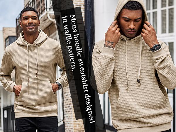 COOFANDY Men's Hooded Sweatshirt Long Sleeve Fashion Gym Athletic Hoodies Solid Plaid Jacquard Pullover with Pocket Classic Menswear hoodie Wool Beige COOFANDY Men's Hooded Sweatshirt Long Sleeve Fashion Gym Athletic Hoodies Solid Plaid Jacquard Pullover with Pocket Classic Menswear hoodie Wool Beige