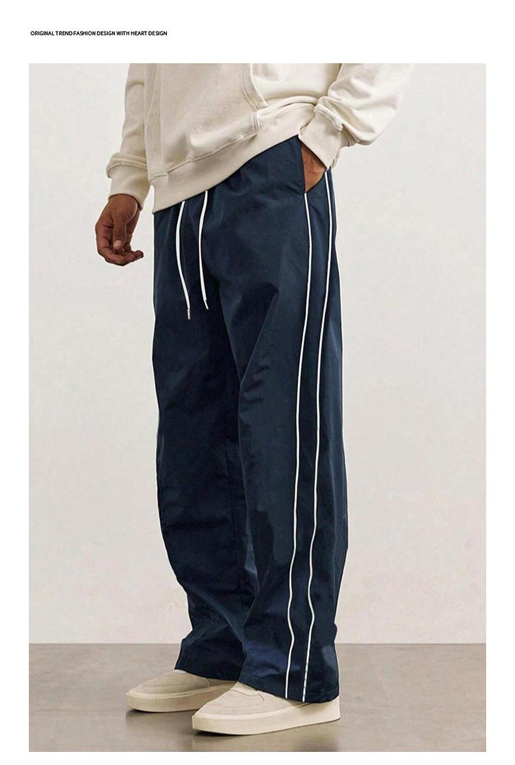 Men's autumn and winter straight leg loose leg floor length pants, trendy high street versatile casual loose sports pants, men's style