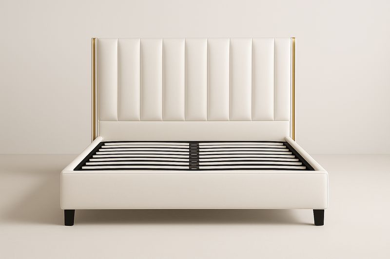 Letto Matrimoniale in Legno e Metallo Rivestito PU Bianco 200x160 cm