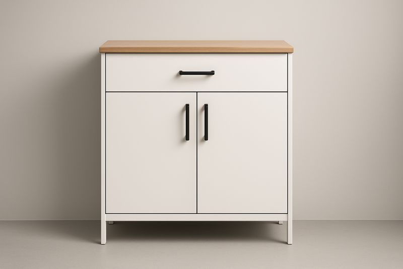 Credenza in MDF con Anta Doppia e Cassetto 80x40x90 cm Bianco e Legno