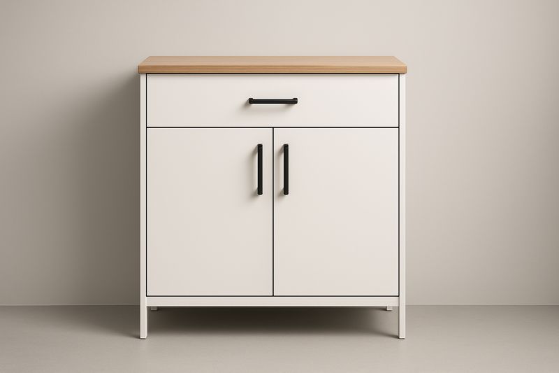 Credenza in MDF con Anta Doppia e Cassetto 80x40x90 cm Bianco e Legno
