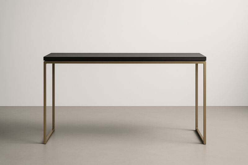 Tavolo rettangolare in legno MDF nero con gambe in metallo dorato