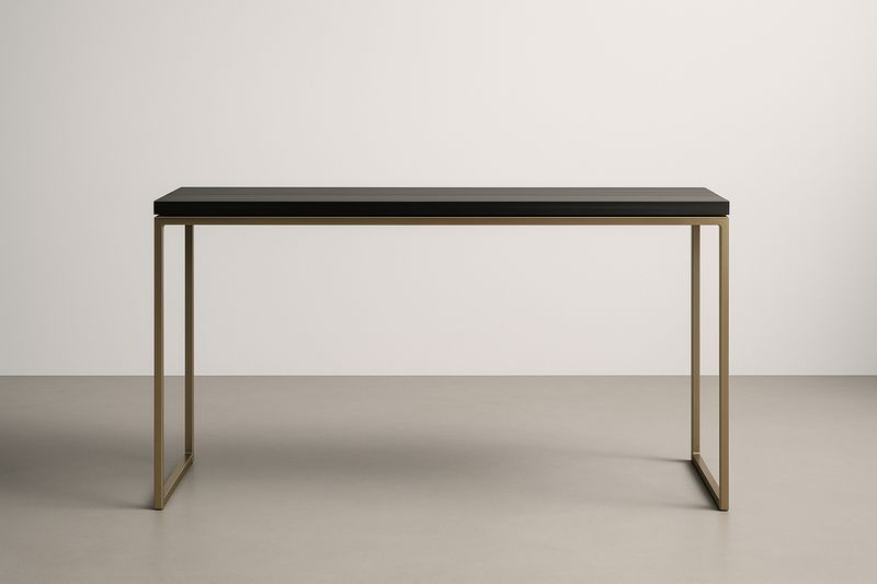 Tavolo rettangolare in legno MDF nero con gambe in metallo dorato