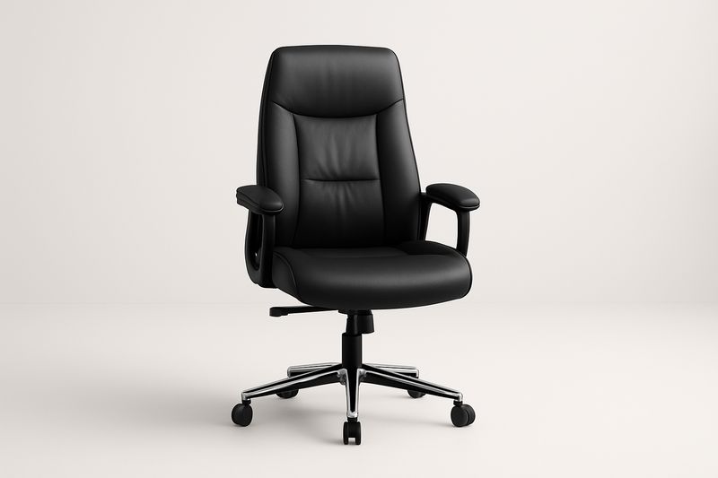 Sedia da ufficio regolabile in pelle sintetica nera con base in metallo