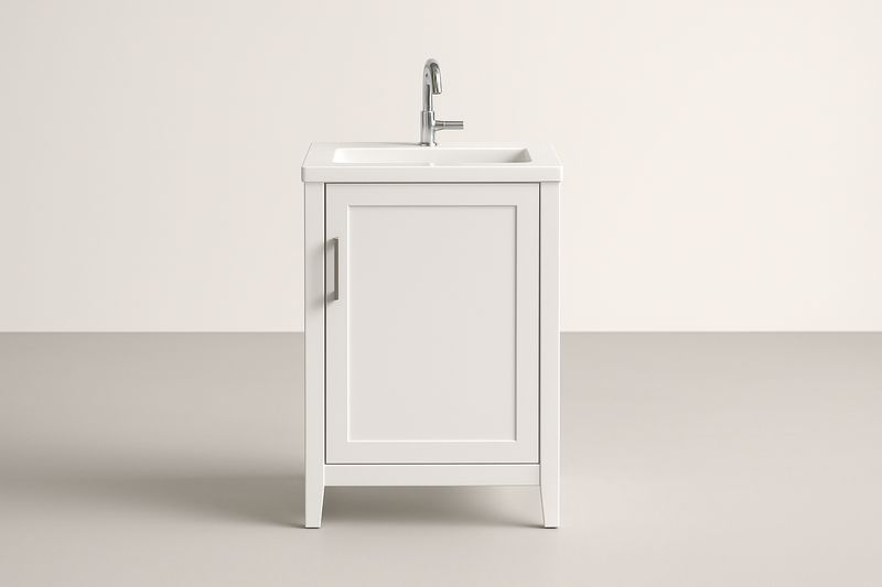 Lavabo con Mobile in MDF Bianco e Rubinetto Cromato