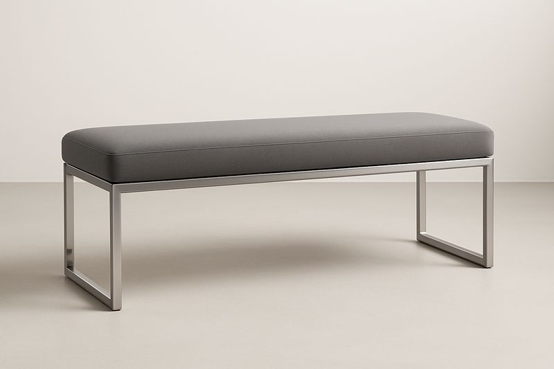 Panca in tessuto grigio e acciaio inox