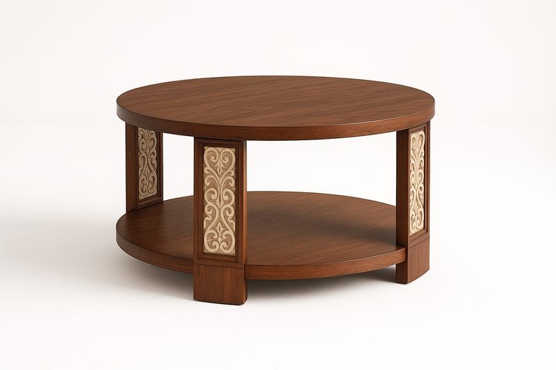 Tavolino Rotondo in Legno Decorato