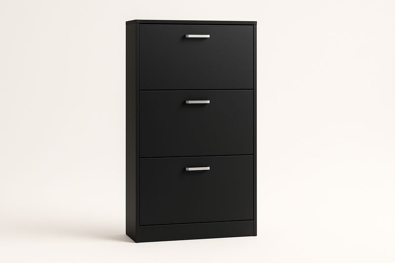 Scarpiera a 3 Cassetti in Legno MDF Nero
