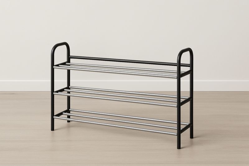 Étagère à Chaussures Métal Noir et Chromé 3 Niveaux