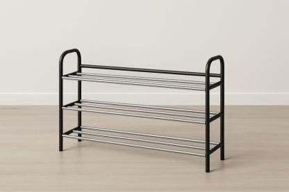 Étagère à Chaussures Métal Noir et Chromé 3 Niveaux