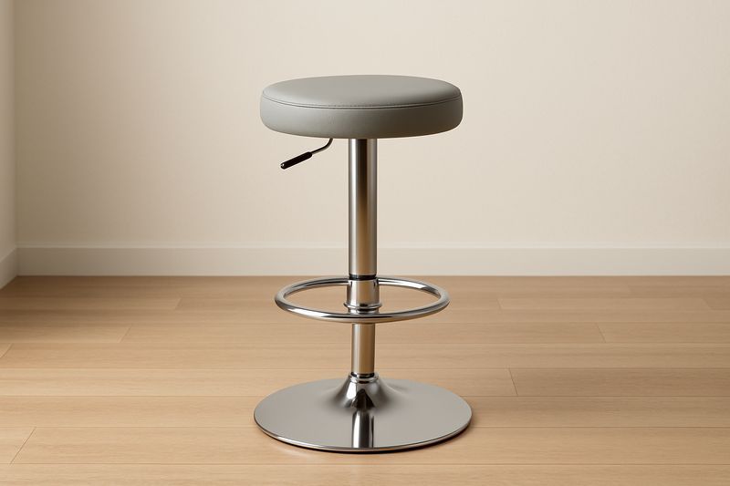 Tabouret de Bar Rond Réglable en Hauteur Acier Inox Cuir Synthétique Gris