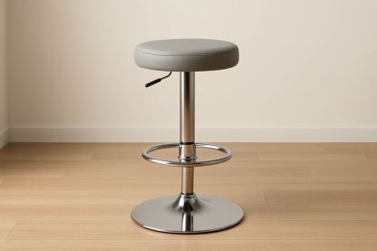 Tabouret de Bar Rond Réglable en Hauteur Acier Inox Cuir Synthétique Gris