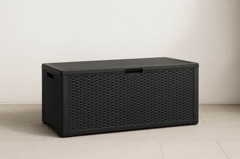 Coffre de rangement extérieur polypropylène tressé noir 120x50x60 cm