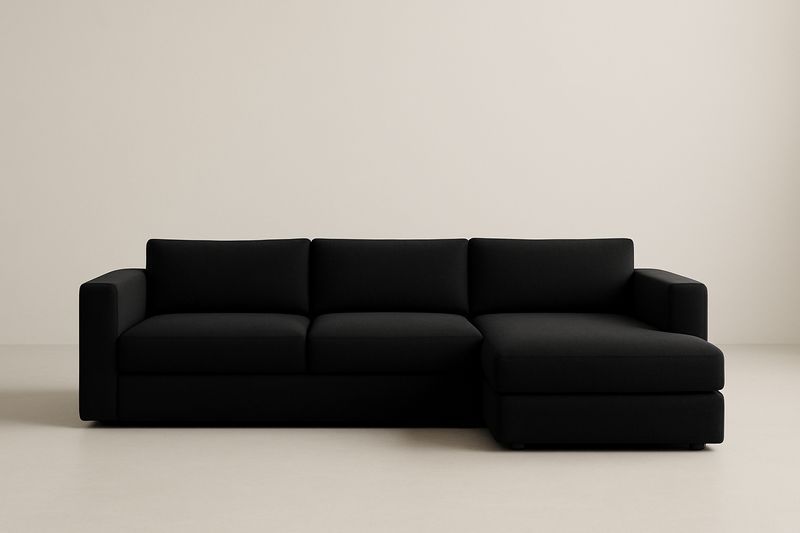 Canapé d'angle en polyester noir avec méridienne 280×160×85 cm