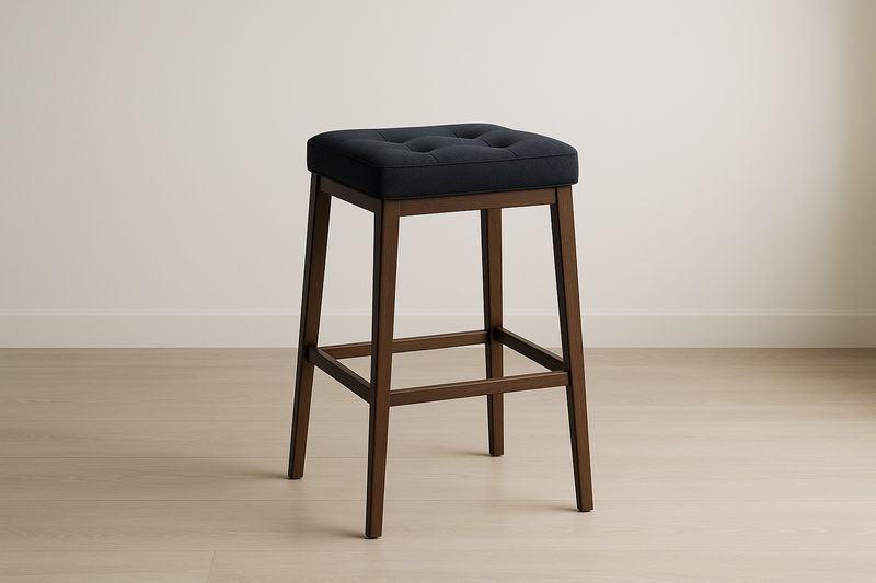 Tabouret Carré Tissu Noir Cadre Bois