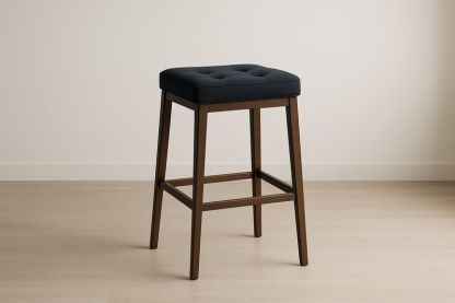 Tabouret Carré Tissu Noir Cadre Bois