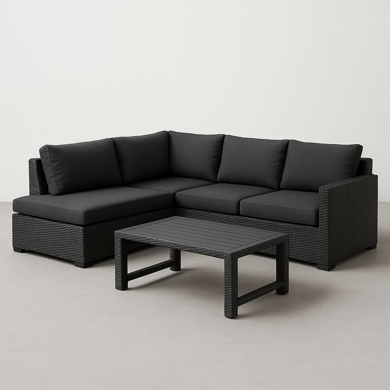 Gartenmöbel Set Ecksofa mit Couchtisch Schwarz Polyethylen und Polyester