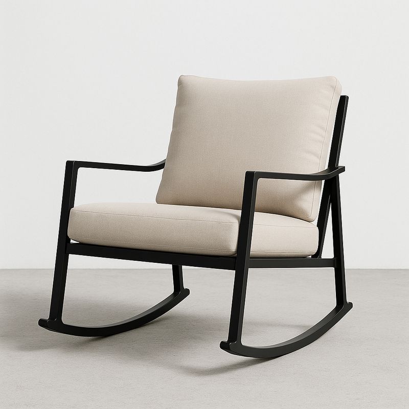 Metall Schaukelstuhl Schwarz mit Beige Kissen 78x85x90 cm