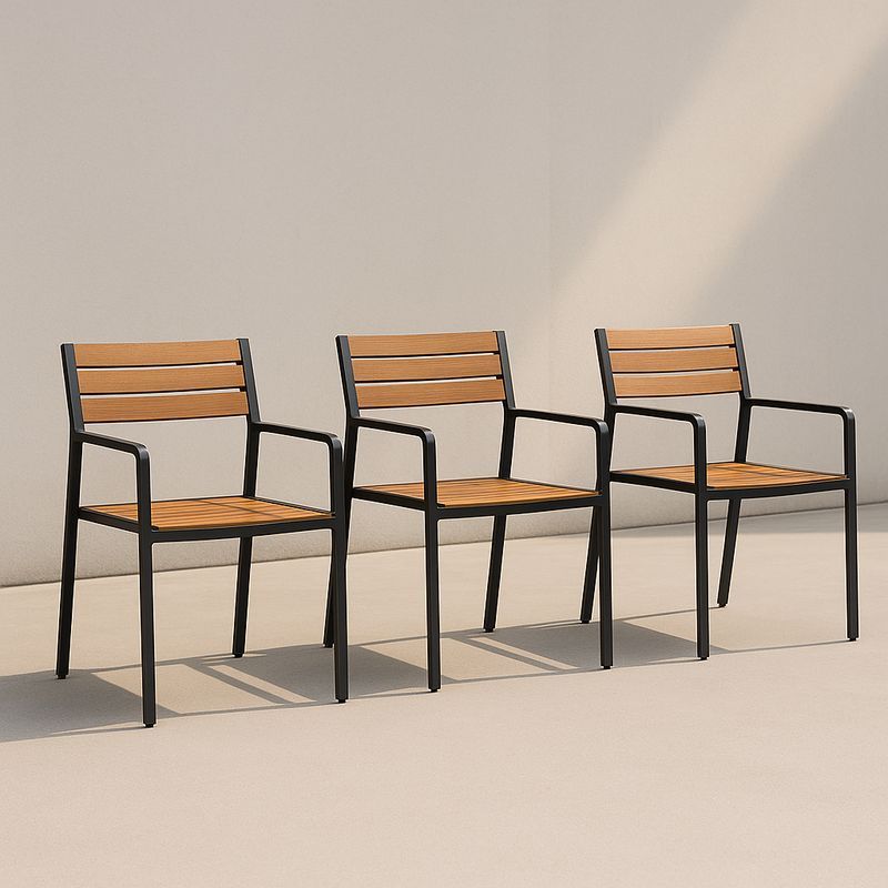 3er Set Außenstühle Aluminium Holzoptik